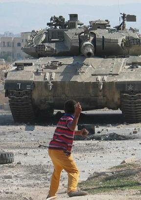 Palestinian boy and Israeli tank - resistance